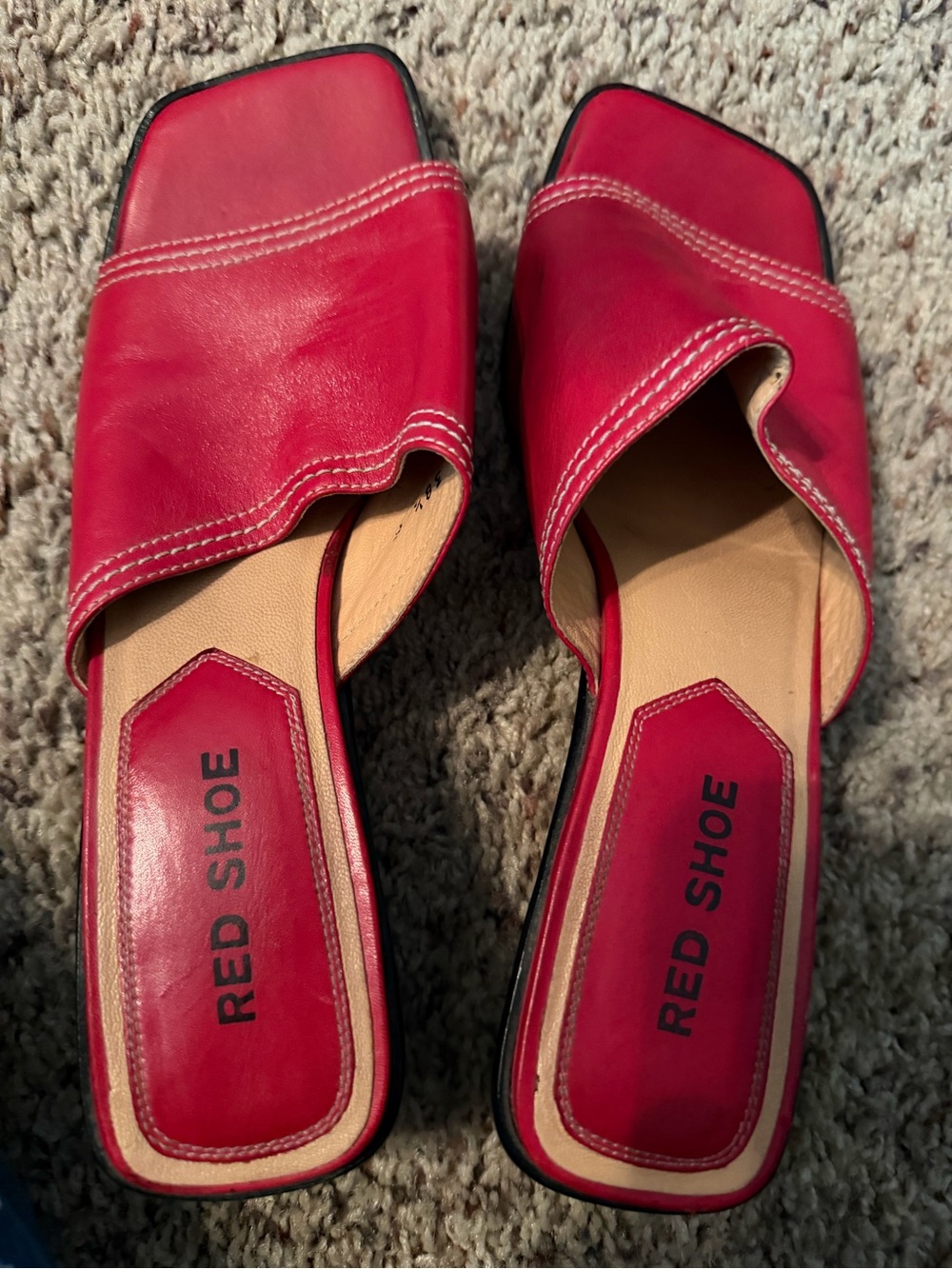 Women's Red Leather Slide Mules